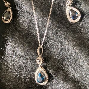 Diamonds and blue sapphires set in 14k white gold